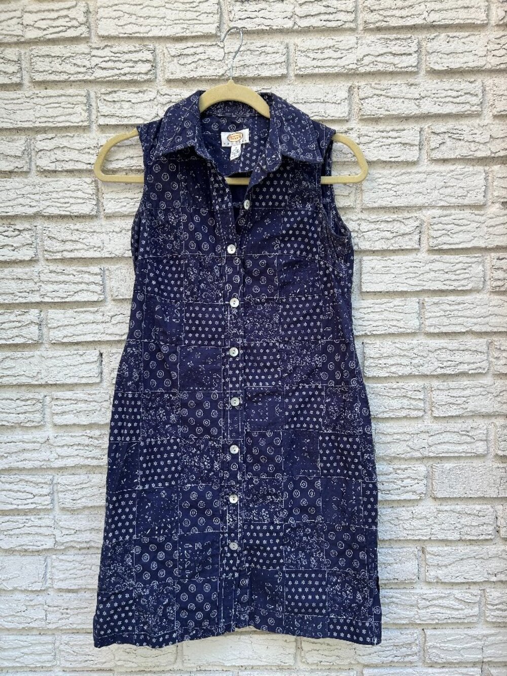 Talbots Petites Size 2 Sleeveless Patchwork Bandana Print Button-Down Dress